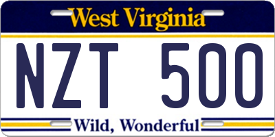 WV license plate NZT500
