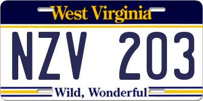 WV license plate NZV203