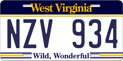 WV license plate NZV934
