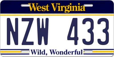 WV license plate NZW433