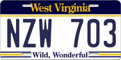 WV license plate NZW703