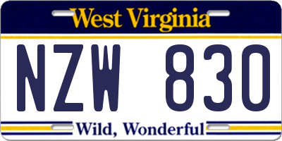 WV license plate NZW830