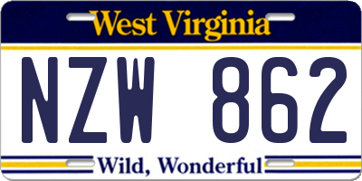 WV license plate NZW862