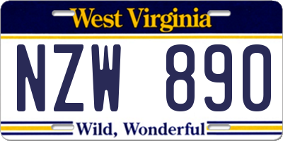 WV license plate NZW890