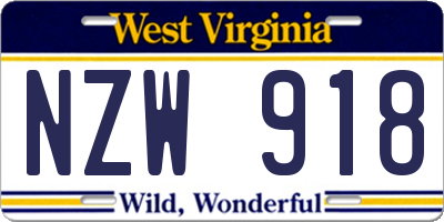 WV license plate NZW918