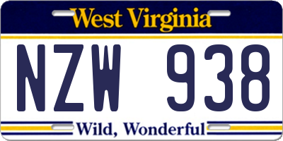 WV license plate NZW938