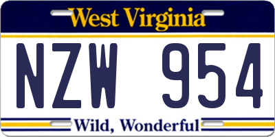 WV license plate NZW954