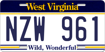 WV license plate NZW961