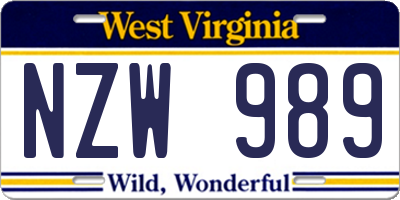 WV license plate NZW989