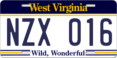 WV license plate NZX016