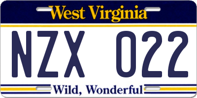 WV license plate NZX022