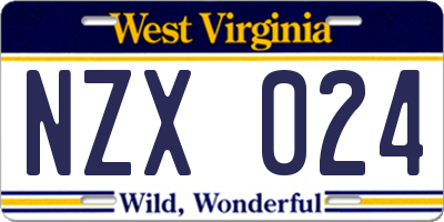 WV license plate NZX024