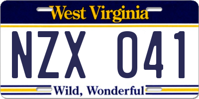 WV license plate NZX041
