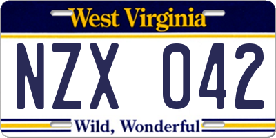 WV license plate NZX042