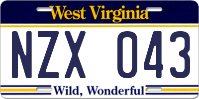 WV license plate NZX043