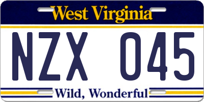 WV license plate NZX045