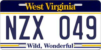 WV license plate NZX049