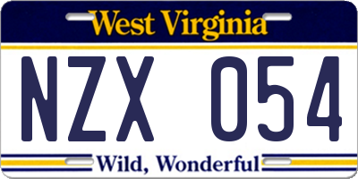 WV license plate NZX054