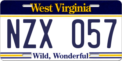 WV license plate NZX057