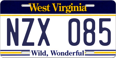 WV license plate NZX085