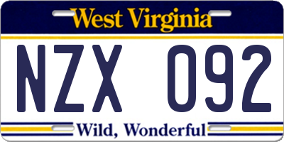 WV license plate NZX092