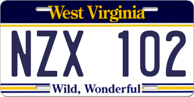 WV license plate NZX102
