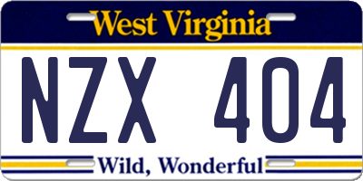WV license plate NZX404