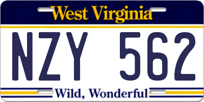 WV license plate NZY562