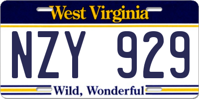 WV license plate NZY929