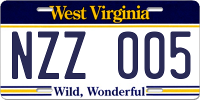 WV license plate NZZ005