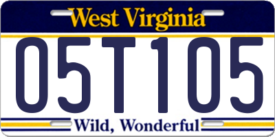 WV license plate O5T105