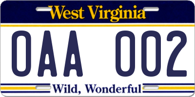WV license plate OAA002