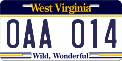 WV license plate OAA014