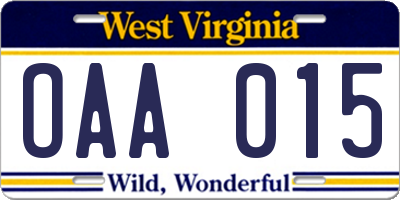 WV license plate OAA015