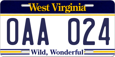 WV license plate OAA024