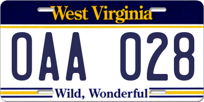 WV license plate OAA028