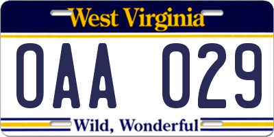 WV license plate OAA029