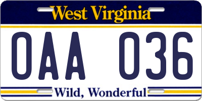 WV license plate OAA036