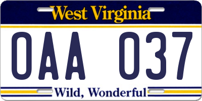 WV license plate OAA037
