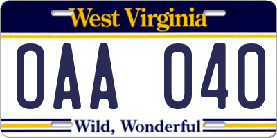 WV license plate OAA040