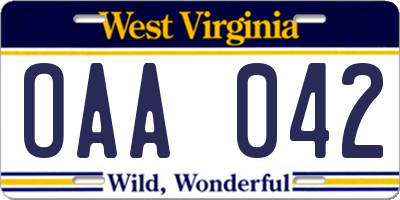 WV license plate OAA042