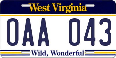 WV license plate OAA043
