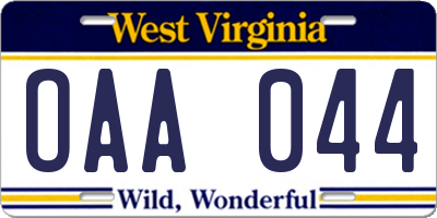 WV license plate OAA044
