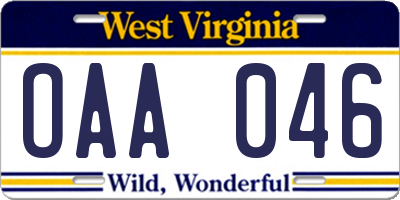 WV license plate OAA046