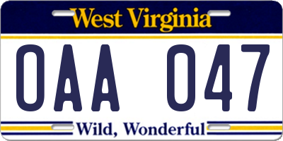 WV license plate OAA047