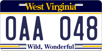 WV license plate OAA048