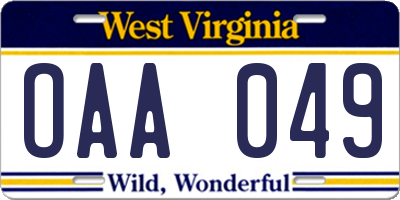 WV license plate OAA049