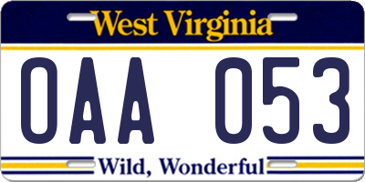 WV license plate OAA053