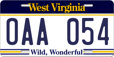 WV license plate OAA054