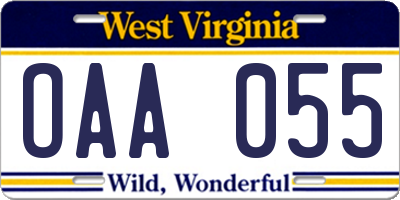 WV license plate OAA055